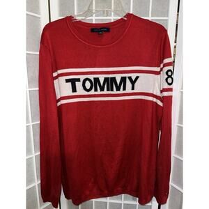 Tommy Hilfiger Spell Out Logo Sweater Red Ladies XL acrylic 85